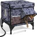 Heated Cat House for Outside, Insulated Weatherproof Heated Outdoor Cat House with Waterproof Eaves & Escape Door, Elevated Outdoor Cat Shelter for Feral Stray Cat (Black Camo, 16.5"x12.6"x16.9")