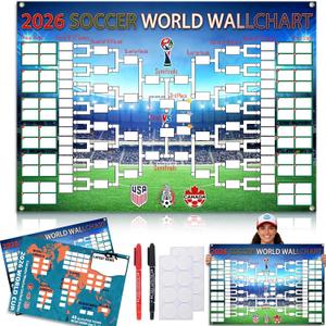 qiyeyeye Schedule 2026 Poster 2 PCS Soccer Party Decorations Tournament Matches Fixture Wallchart Info Chart Showcase No Crease Waterproof Merchandise Football Fans Gifts 27.6"X20"