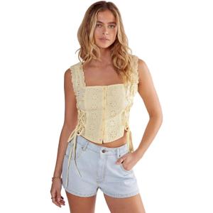 Nasty Gal Women's Soft Corset Broderie Lace Up Side Top (4, Lemon)