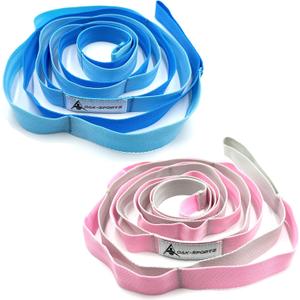 Stretching Strap Yoga Strap with Loops, Stretch Straps for Physical Therapy, Non-Elastic Exercise Strap for Pilates, Dance and Gymnastics with Workout Guide (Blue/Light Blue+Pink/Light Gray)
