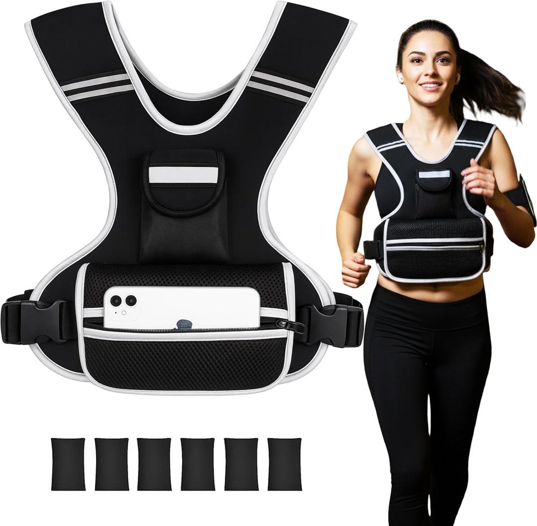 ROURANB Adjustable Weighted Vest Women men for walking, Workouts, Running, Strength Training, Washable Weight Vest with Reflective Stripe, Storage Pocket and Thickened Shoulder Pads (0-18LB)