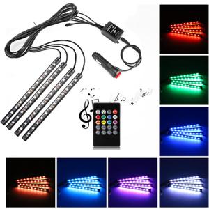 Car LED Strip Light,Uniwit 4 Pieces DC 12V 72 LED Multicolor Car Interior Music Light LED Underdash Lighting Kit with Sound Active Function and Wireless Remote Control Including Car Charger