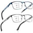SKYFUEN Progressive Multifocus Reading Glasses for Men Metal Frame No-Line Anti-Blue Light Computer Readers with Spring Hinges, 1.75x