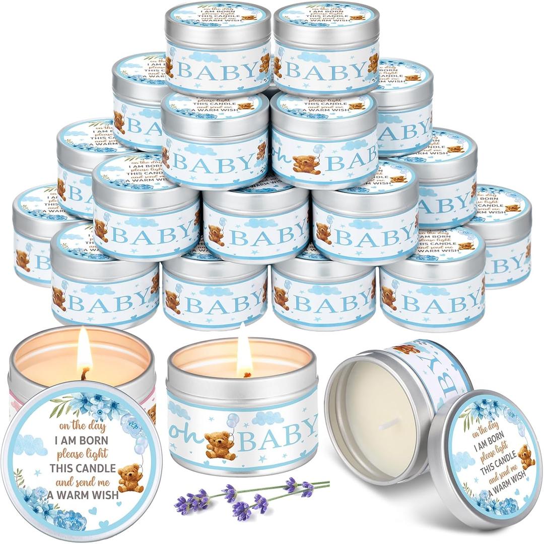 MTLEE 24 Pcs Bear Baby Shower Party Favors Candles Lavender Scented Baby Shower Favors for Guests Rustic Tealights Candles Gender Reveal Return Gifts Girl Boy(1.2 Oz, Blue) (as pictures shown)