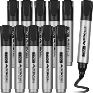 Fuutreo 10 Pack Jumbo Permanent Markers Bulk Large Chisel Tip Permanent Markers Quick Drying Waterproof Big Huge Poster Pens for Office, Logistics Company and More(Black)