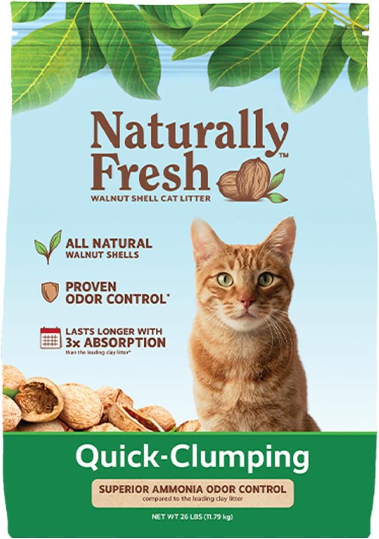 Naturally Fresh Cat Litter Made From Walnut Shells, 1-2 Cats, Unscented, Upcycled, Easy Scooping, Sustainable, 26 Lbs (Basic) (BB 09/05/2025)