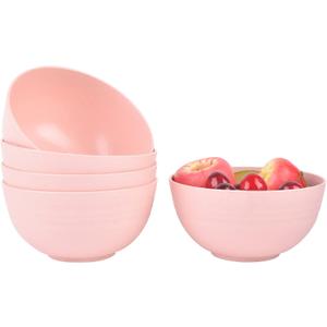 Lnrkai 5 PCS Pink Cereal Bowls, 24 OZ Unbreakable Wheat Straw Bowls, Injection Molded Polypropylene (PP), Modern Style, Round, 5.9 x 3.1 Inches, Dishwasher & Microwave Safe