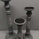 Solid Wood Candle Pillar Holder - Set of 3 Handcarved Candlestick Holder Stand - Boho Rustic Holiday Table Centerpiece Farmhouse Mantle - 17" 14" 11" H - Antique Charcoal Grey Distressed -COTTON CRAFT