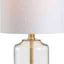 JONATHAN Y 19.5" Brass Gold and Clear Glass Table Lamp, Glam Transitional Bedside Lamp for Living Room Nightstand, White Linen Drum Shade, LED Bulb Included JYL1033A
