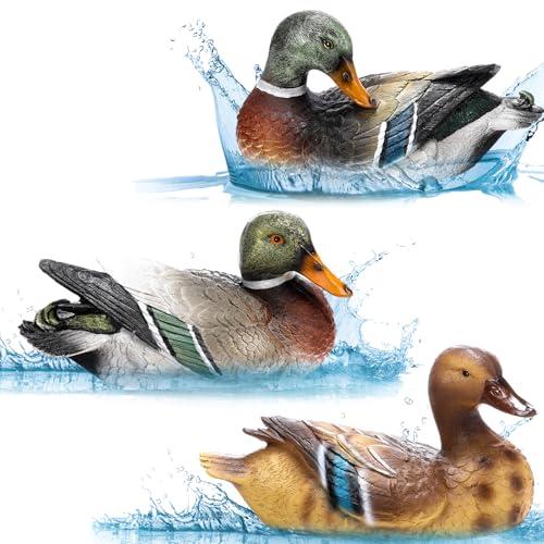 Silipull 3 Pcs Floating Mallard Duck Decoys Pool Accessoriesrealistic Resin Duck for Pond Decorative Pool, Garden Accessory Outdoor Decorations