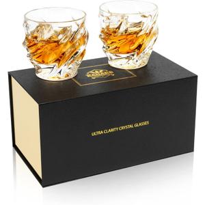 KANARS Old Fashioned Whiskey Glasses - Set of 2 Bourbon Glass 10 oz with Luxury Box - Ultra Clear Crystal Rocks Barware for Scotch, Irish Whisky, Rum and Cocktail, Gift for Men