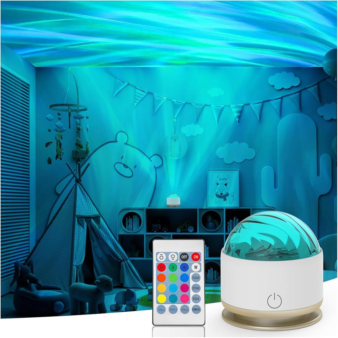 HUMIIEYE Northern Light Projector, Battery Operated Aurora Night Light with Timer Function, 13 Colors, Galaxy Ripple Ceiling Projector with Remote