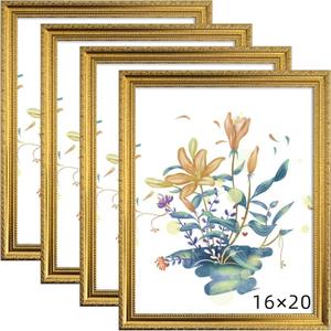 BESCRCL 16x20 Picture Frame Gold, Frames for Wall Display, Rustic Vintage Photo Frame with Shatterproof Crystal Acrylic, Pack of 4 