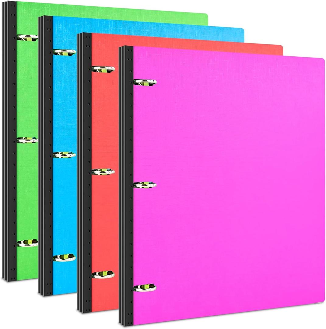 INFUN Telescoping 3 Ring Binder - 4PCS, Portable Plastic 3 Ring Binder with Telescoping Spine, Binders with Foldable Front Cover Holds 8.5"x11" Paper for School, Office, Homes (0.75 Inch, Red+Pink+ Blue+Green)