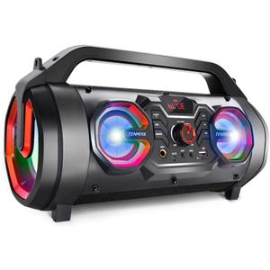 Portable Bluetooth Speaker with Subwoofer, Wireless Speakers with Booming Bass, FM Radio, RGB Lights, EQ, Stereo Sound, 10H Playtime, 30W Loud Speaker for Home, Outdoor, Party, Travel, Camping, Gifts (Black Orange)