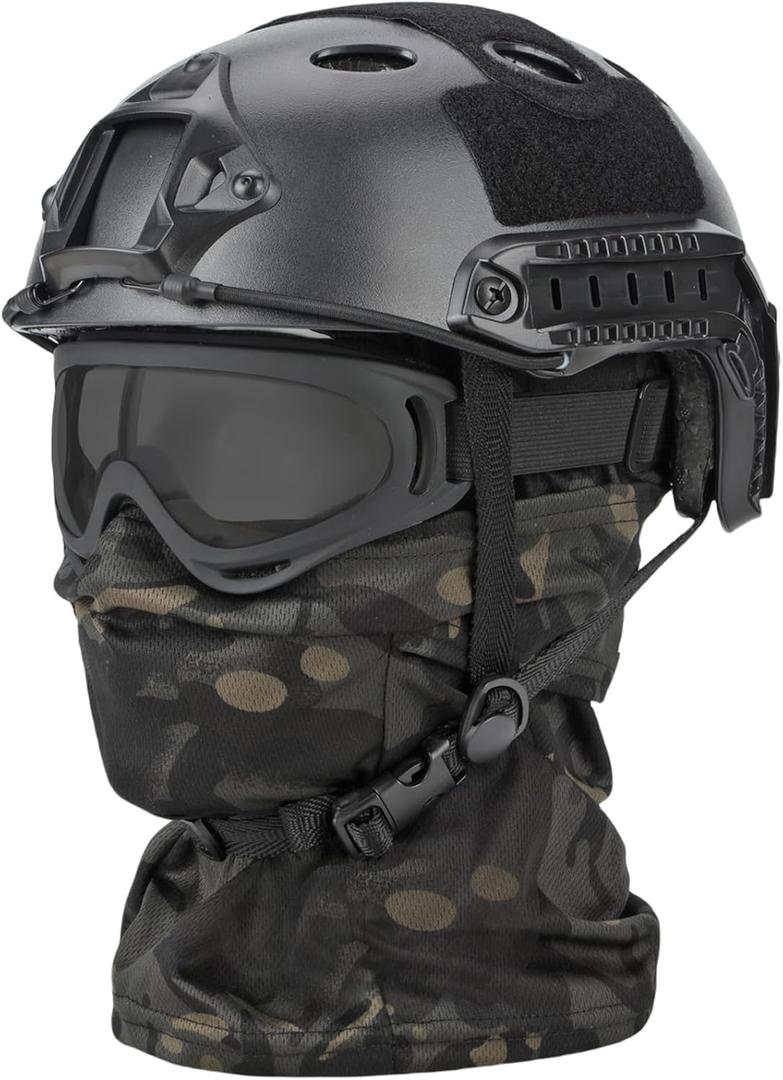 Airsoft Helmet,Black Tactical Helmet with Airsoft Accessories,Tactical Airsoft Gear (A/PJ-MCBK)