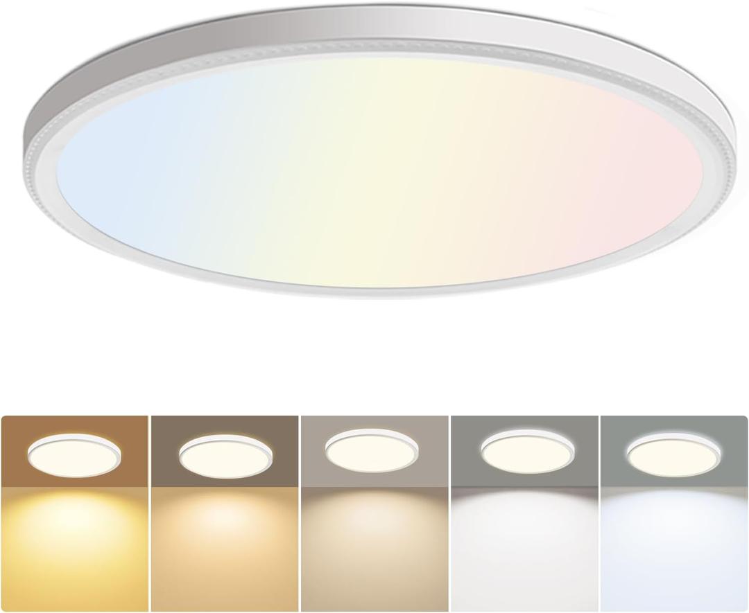 hunhun 3200lm LED Flush Mount Ceiling Light 12 Inch,5CCT Adjustable, Super Slim 0.87 inch led Ceiling Light Fixture for Bedroom, Living Room, Dining Room (White, 1-Pack)