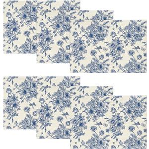 Artoid Mode Navy Blue Floral Chinoiserie Placemats Set of 6, 12x18 Inch Seasonal Table Mats for Party Kitchen Dining Decoration