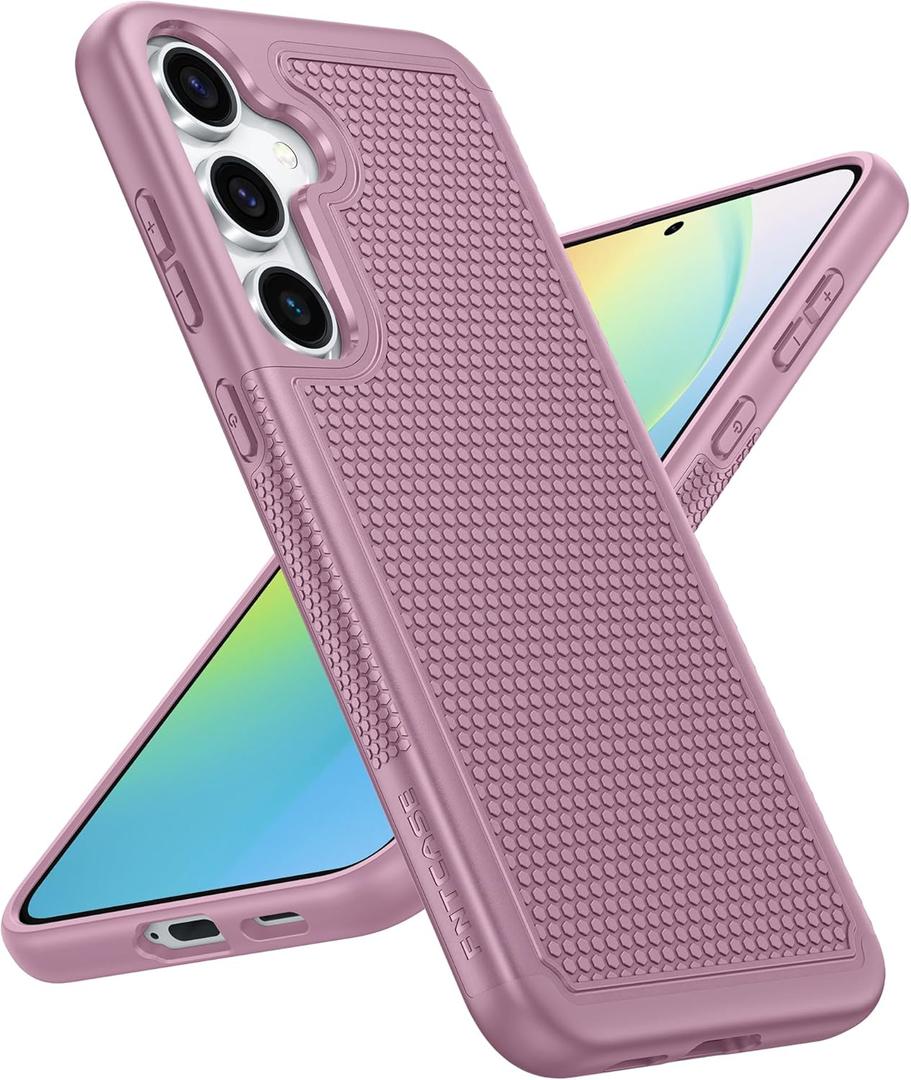 FNTCASE for Samsung Galaxy S24 Case: Dual Layer Heavy Duty Cell Phone Protective Cover Shockproof Rugged with Non-Slip Textured - Military Drop Protection Bumper Tough - 2024, 6.2inch Pink