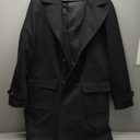 Mens Trench Coat Double Breasted Long Jacket Casual Windbreaker Notched Lapel Belted Overcoat, Size XL, Black