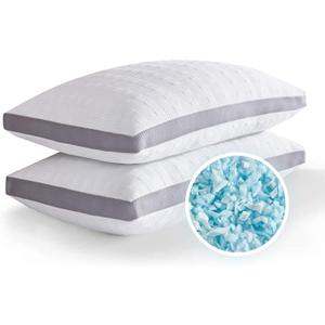 Meoflaw Cooling Pillows Standard Size Set of 2,Shredded Memory Foam Bed Pillows for Sleeping,Standard Pillows for Back & Side Sleepers,Adjustable Standard Size with Washable Cover