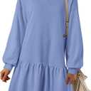 PRETTYGARDEN Womens Patchwork Sweatshirt Dress 2025 Fall Casual Long Sleeve Crewneck Pullover Cute Babydoll Mini Dresses (Sky Blue,X-Large)