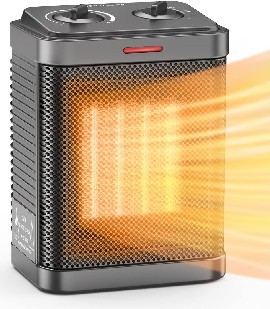 Space Heater for Indoor Use, 1500W PTC Ceramic Heater with Thermostat, Small Space Heater 2S Rapid Heating, 3 Modes, Electric Portable Heater with Safety Protection for Bedroom, Quiet Office (Black-02)