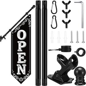 Jetec Open Feather Flag Wall-mounted Flag for Business Open Banner Outdoor with Pole and Ground Stake 11.8 x 40.9 Inch Advertising Double-sided Wall-mounted Sign Flags(Black)