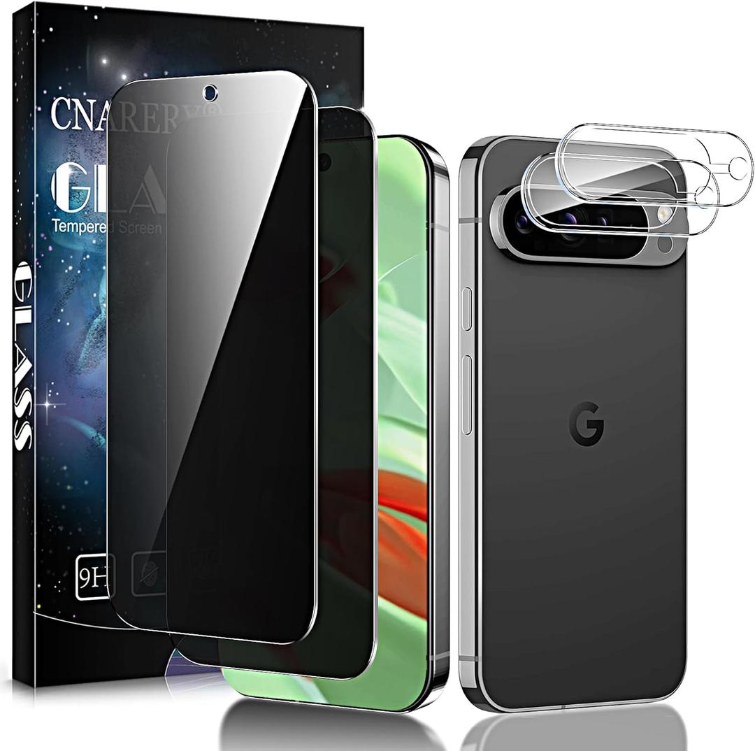 2+2 Pack Privacy Screen Protector for Google Pixel 9, Anti-spy Tempered Glass Screen Protector and Camera Lens Protector [Easy Installation]