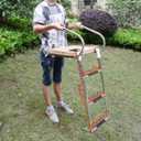 Telescoping 3-Step Swim Platform Ladder with Dual Handrails, Teak Stainless Steel Boat Boarding Ladder