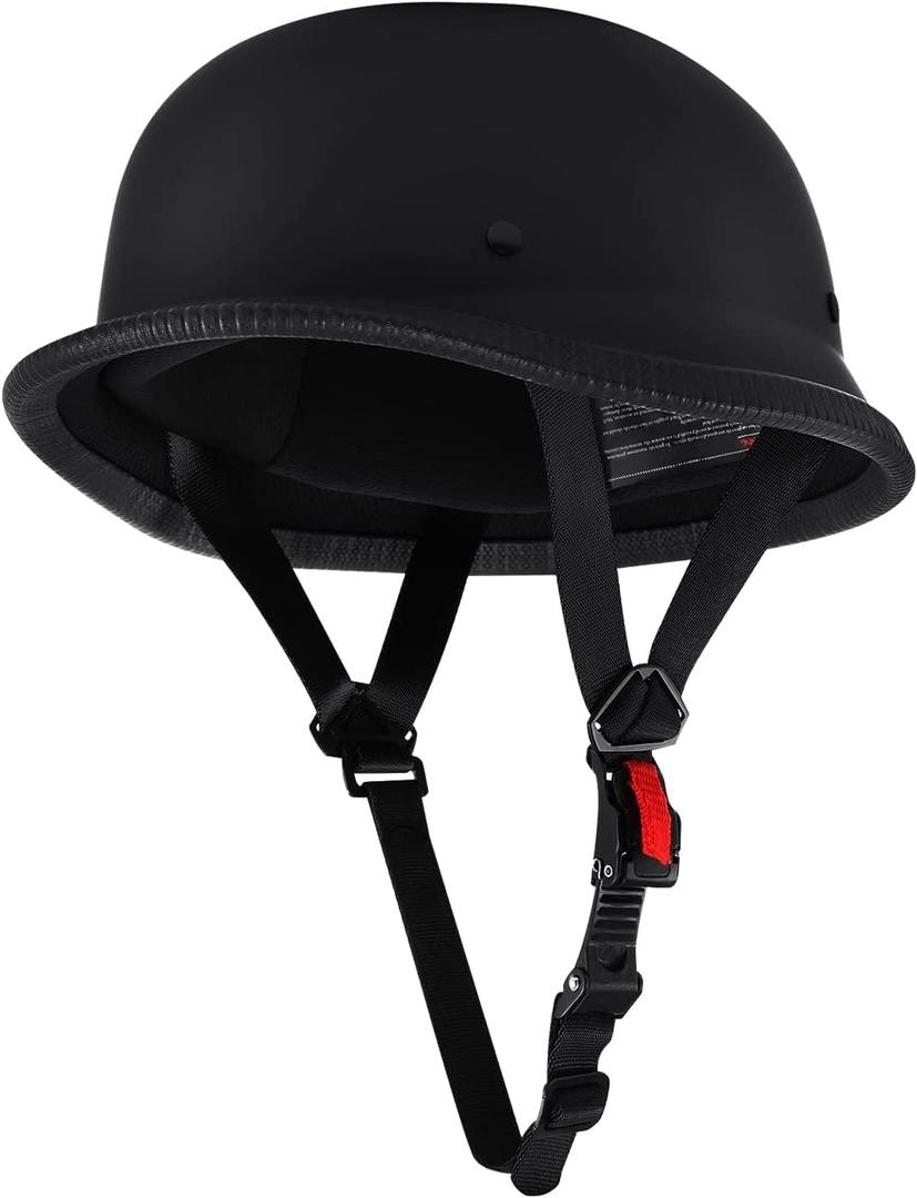 Half Helmet German Style Dot Approved Motorcycle Helmet Black for Men with Quick Release Chin Strap Buckle Retro Vintage Motorcycle Half (XL, Matte Black)