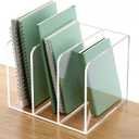 YUXUN Acrylic Desk File Organizer - 3 Section Vertical File Folder Rack, Clear Desktop Sorter for Home/Office/Classroom, Holds Magazines, Binders, Notebooks, Envelopes & Documents