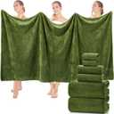 SmoothNovelty Set of 6 Extra Large Bath Towel 40 x 80 Inches Oversized Bath Sheet with 2 Shower Towels 2 Hand Towels 2 Washcloths for Adults Bathroom Spa Gym Quick Dry(Chevron Design,Olive Green)