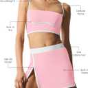 LAMISSCHE Womens Spaghetti Strap Tennis Skirt Sets with Built in Bra Shorts (Pink)