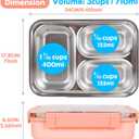 Stainless Steel Bento Lunch Box for Kids, 710ml/23.5oz BPA-Free Leak-Proof Food Containers with 3 Compartments, Back to School Students Daycare Lunches Snack Container Size for Ages 3-7