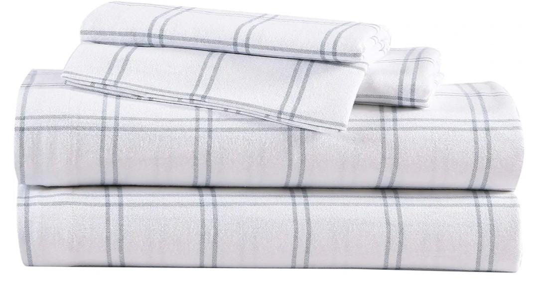 Eddie Bauer - Flannel Sheets King Size, Anti-Pilling & Wrinkle Resistant Cotton, Touchably Soft for All-Season Comfort - Bed Sheets with Matching Pillowcases & Fitted Sheet (Westridge Plaid Blue)