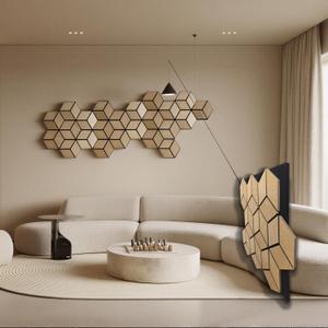 23.6" x 23.6" Acoustic Panels – Real Wood Veneer Full Wall Sound Absorbing Panels, Waterproof Y-Line Design for Home Theater, Studio & Office – Walnut (1 Pack)