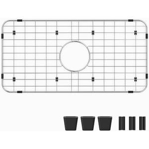 Sink Bottom Grid 24-1/8" x 12-5/8", Centered Drain with Corner Radius 1-1/2", Sink Protector with Rear Drain for Single Sink Bowl (24.1"W x 12.6"D x 1"H)