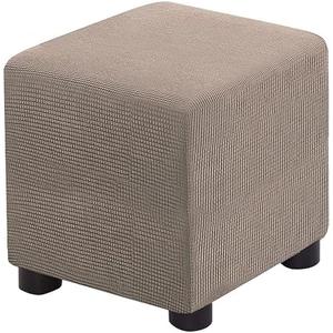 Bifaunvogel Ottoman Cover Square Folding Storage Ottoman Slipcovers Jacquard Stretch Cube Footrest Foot Stool Covers Protector with Elastic Band (Small,Sand)