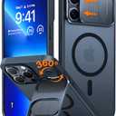 TORRAS Magnetic Shockproof for iPhone 16 Pro Case with Slide Camera Cover & 360° Spin Kickstand, Military Grade Drop Protection, Fit for MagSafe, Anti-Scratch & Anti-Fingerprint, Translucent Black