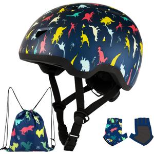 Toddler Bike Helmet with Gloves and Backpack Set, 3 Sizes for Baby Infant to Kids Ages 1-3 3-5 5-8+, Adjustable Boys Girls Bike Helmet for Bicycle/Scooter/Skateboard/Roller Skate (X-Small: 40-45 cm /15.7-17.7", Color Dino)