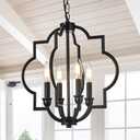 4-Light Black Farmhouse Chandelier, 15.6" Rustic Geometric Pendant Light Fixtures, Adjustable Height Metal Industrial Hanging Light for Kitchen Island Dining Room Hallway Foyer Entryway