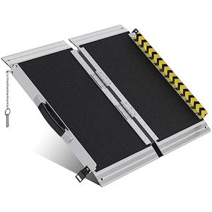 WHALEMOTOR Portable Wheelchair Ramp 2FT, Anti-Slip Aluminum Folding Portable Ramp, Wheelchair Ramps for Home, Weight Capacity Up to 600 LBS, with Transition Plates Above and Below