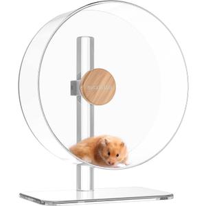 BUCATSTATE Hamster Wheel Silent 12.5inch, Acrylic Hamster Exercise Wheel with Stable Adjustable Stand Running Wheel for Golden Bear Hamster, Sugar Gliders, Rats, Hedgehogs (Transparent)