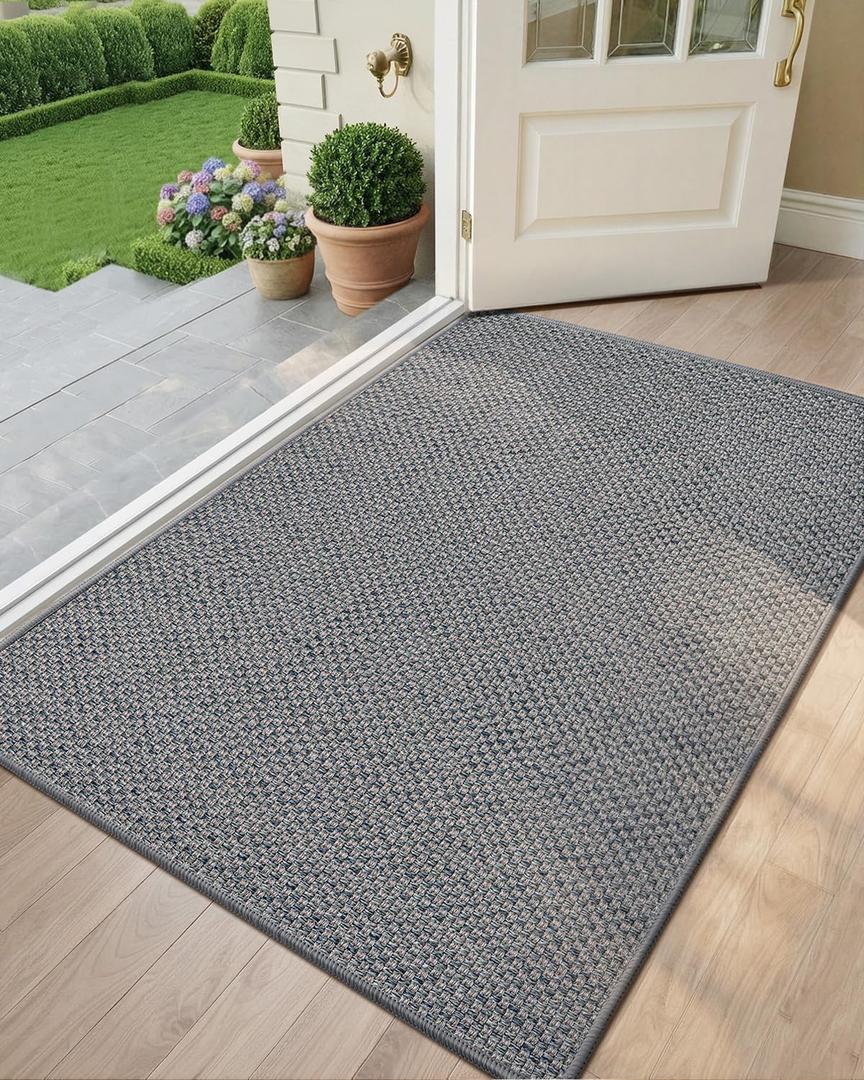 Color&Geometry Ultra-Thin Indoor Door Mat Entrance,36"x56"Heather LightGrey