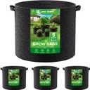 Land Guard 4-Pack Fabric Grow Bags 5 Gallon, Thickened Nonwoven Garden Pots, Growing Bags with Handles, Black