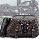 Motorcycle Saddlebag, 30L Leather Waterproof Side Saddle Bags with Cup Holder, Universal Powersports Saddlebags for Harley Davidson Sportster Dyna Softail Honda Shadow Rebel Yamaha Vulcan, 14.8 x 10.7 x 7.5 inches