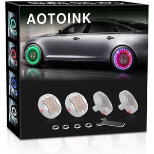 Car Wheel Tire Lights, 4Pcs Solar LED Car Wheel Nozzle Air Valve Cap Light with Motion Sensors Flash Colorful RGB Warning Decorative Neon LED for Cars Motorcycles Bicycles