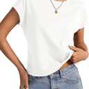 Womens Cap Sleeve Crop Tops Cotton T Shirts Crewneck Loose Fit Short Sleeves Tee Summer Fashion Clothes 2025 (Small)