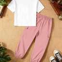 Betusline Girls 2 Piece Summer Outfits,Kids Casual Short Sleeve Crop Top & Cargo Jogger Pants Sets,4T-14Y